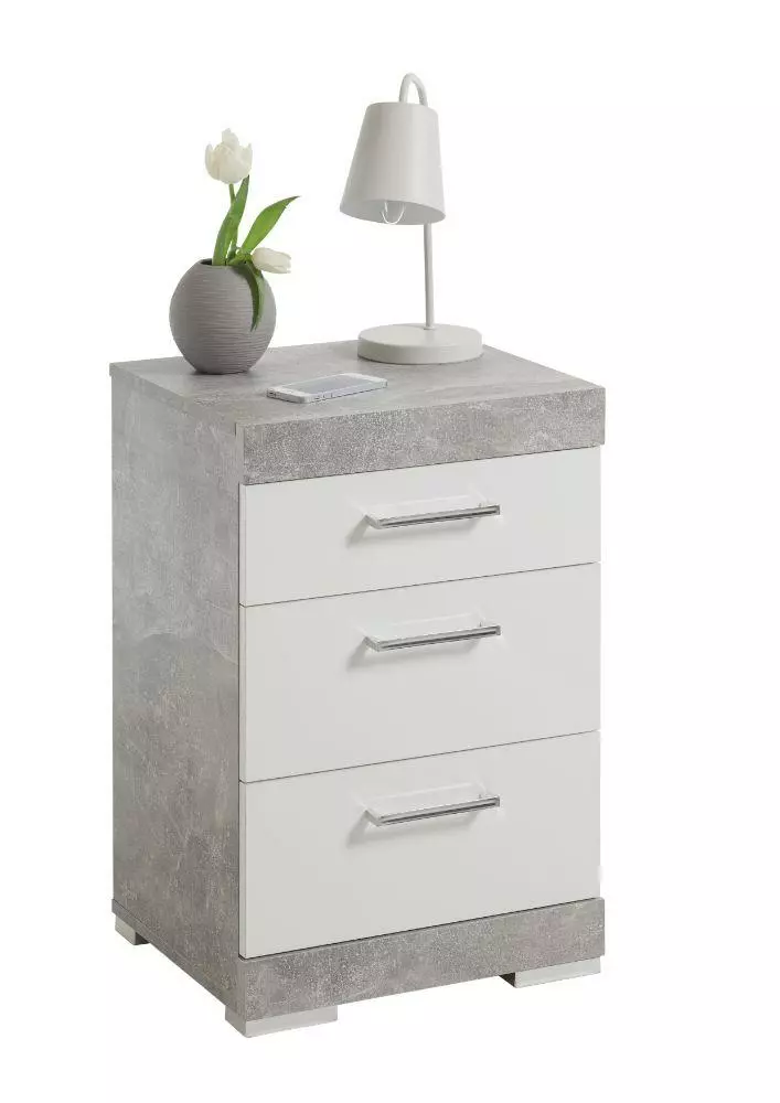 Bristol Yöpöytä Betoni/valkoinen