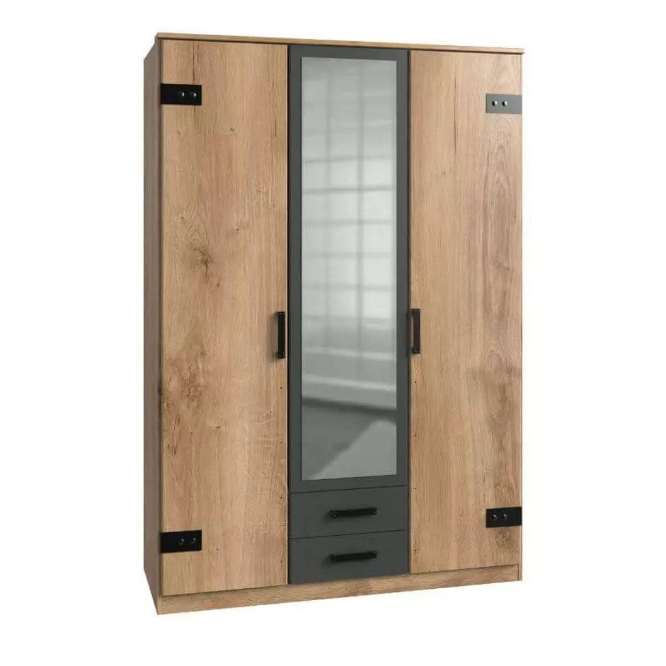 Industrial 3-ovinen Vaatekaappi Blanked Oak