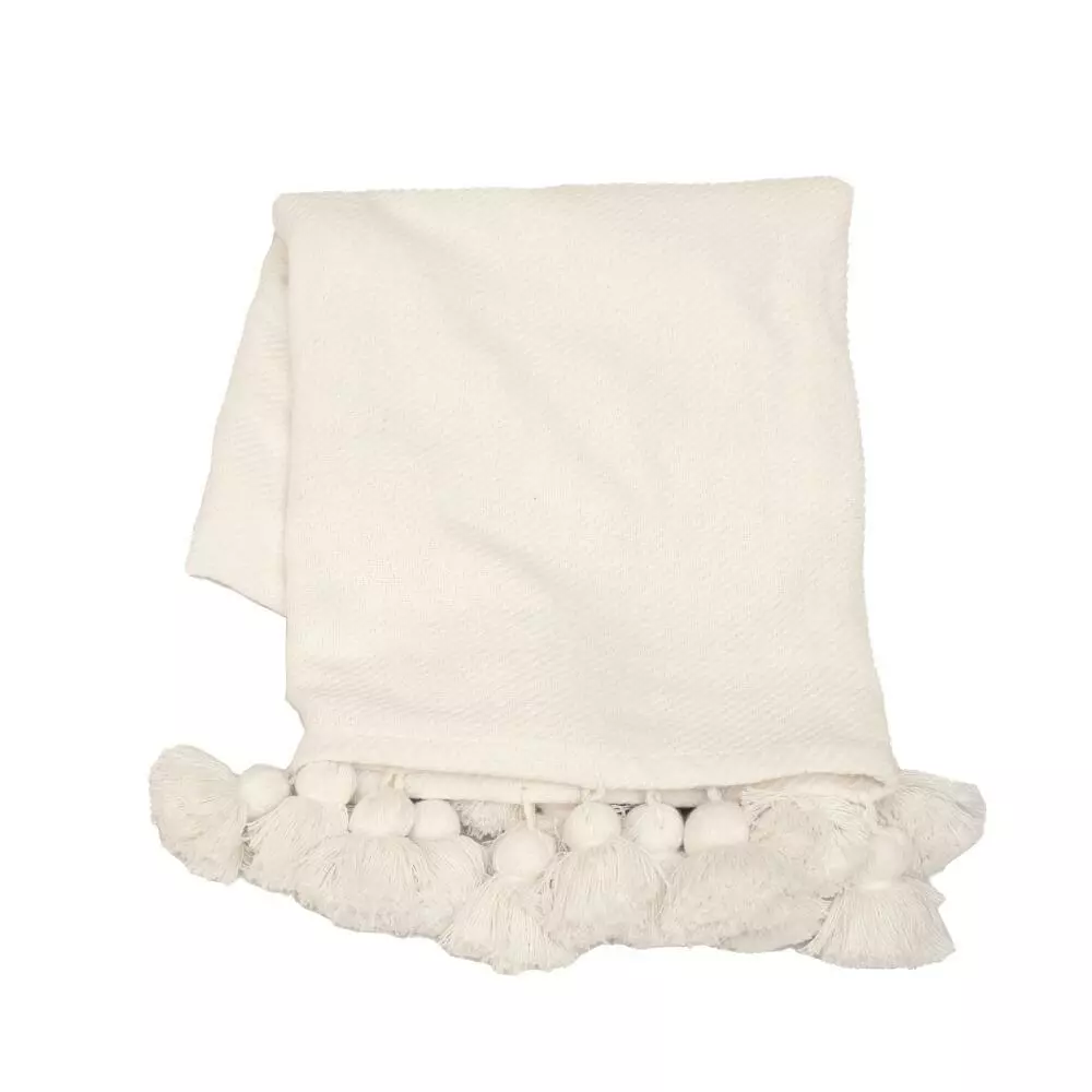 Mattokymppi Sävel Torkkupeitto Valkoinen/tupsu 125x150cm