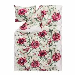 Vallila Kiovan Kukka Satiinipussilakanasetti Greenred 150x210 Cm